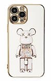 Eiroo iPhone 13 Pro Max Candy Bear Standlı Beyaz Silikon Kılıf