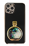 Eiroo iPhone 13 Pro Max Parfüm Şişesi Standlı Siyah Silikon Kılıf