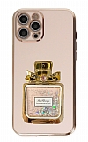 Eiroo iPhone 13 Pro Max Taşlı Parfüm Standlı Pembe Silikon Kılıf