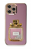 Eiroo iPhone 13 Pro Max Taşlı Parfüm Standlı Mor Silikon Kılıf