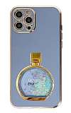 Eiroo iPhone 13 Pro Parfüm Şişesi Standlı Mavi Silikon Kılıf
