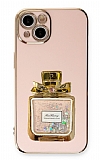Eiroo iPhone 13 Taşlı Parfüm Standlı Pembe Silikon Kılıf