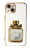 Eiroo iPhone 13 Taşlı Parfüm Standlı Beyaz Silikon Kılıf