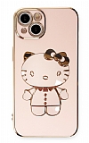 Eiroo iPhone 14 Aynalı Kitty Standlı Pembe Silikon Kılıf
