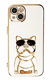 Eiroo iPhone 14 Bulldog Standlı Beyaz Silikon Kılıf