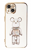 Eiroo iPhone 14 Candy Bear Standl Beyaz Silikon Klf