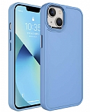Eiroo iPhone 14 Metal Çerçeveli Açık Mavi Rubber Kılıf