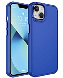 Eiroo iPhone 14 Metal Çerçeveli Mavi Rubber Kılıf