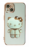 Eiroo iPhone 14 Plus Aynalı Kitty Standlı Yeşil Silikon Kılıf