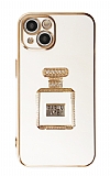 Eiroo iPhone 14 Plus Aynal Parfm Standl Beyaz Silikon Klf