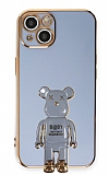 Eiroo iPhone 14 Baby Bear Standlı Mavi Silikon Kılıf