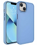 Eiroo iPhone 14 Plus Metal Çerçeveli Açık Mavi Rubber Kılıf