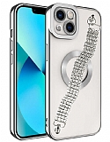 Eiroo iPhone 14 Plus Su Yolu Zincirli Silver Silikon Kılıf