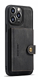 Eiroo iPhone 14 Pro Cüzdanlı Manyetik Siyah Deri Kılıf
