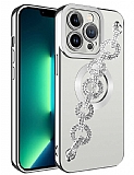 Eiroo iPhone 14 Pro Kamera Korumalı Halka Zincirli Silver Silikon Kılıf