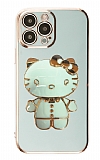 Eiroo iPhone 14 Pro Max Aynalı Kitty Standlı Yeşil Silikon Kılıf