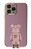 Eiroo iPhone 14 Pro Baby Bear Standlı Mor Silikon Kılıf