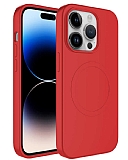 Eiroo iPhone 14 Pro Max MagSafe Özellikli Kırmızı Silikon Kılıf