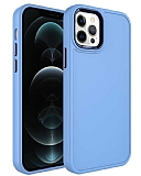 Eiroo iPhone 14 Pro Max Metal Çerçeveli Mavi Rubber Kılıf