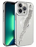 Eiroo iPhone 14 Pro Max Su Yolu Zincirli Silver Silikon Kılıf