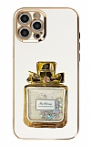 Eiroo iPhone 14 Pro Max Taşlı Parfüm Standlı Beyaz Silikon Kılıf