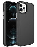 Eiroo iPhone 14 Pro Metal Çerçeveli Siyah Rubber Kılıf