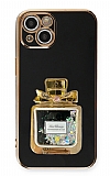 Eiroo iPhone 14 Taşlı Parfüm Standlı Siyah Silikon Kılıf