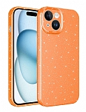 Eiroo iPhone 15 Plus Simli Turuncu Silikon Kılıf