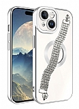 Eiroo iPhone 15 Plus Su Yolu Zincirli Silver Silikon Kılıf