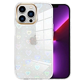 Eiroo iPhone 15 Pro Max Hologram Kalpli Silikon Kenarl effaf Rubber Klf