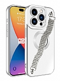 Eiroo iPhone 15 Pro Max Su Yolu Zincirli Silver Silikon Kılıf