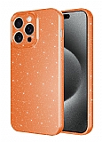 Eiroo iPhone 15 Pro Simli Turuncu Silikon Kılıf