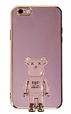 Eiroo iPhone 6 / 6S Baby Bear Standlı Mor Silikon Kılıf