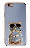 Eiroo iPhone 6 / 6S Bulldog Standlı Mavi Silikon Kılıf