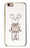 Eiroo iPhone 6 / 6S Candy Bear Standlı Beyaz Silikon Kılıf