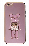 Eiroo iPhone 6 / 6S Candy Bear Standlı Mor Silikon Kılıf