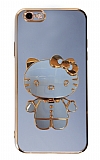 Eiroo iPhone 6 / 6S Aynalı Kitty Standlı Mavi Silikon Kılıf