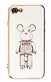 Eiroo iPhone 7 / 8 Candy Bear Standlı Beyaz Silikon Kılıf