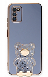 Eiroo Samsung Galaxy A03s Lüks Ayı Standlı Mavi Silikon Kılıf