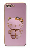 Eiroo iPhone 7 Plus / 8 Plus Aynalı Kitty Standlı Mor Silikon Kılıf