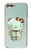 Eiroo iPhone 7 Plus / 8 Plus Aynalı Kitty Standlı Yeşil Silikon Kılıf