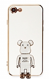 Eiroo iPhone 7 / 8 Baby Bear Standlı Beyaz Silikon Kılıf