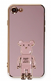 Eiroo iPhone 7 / 8 Baby Bear Standlı Mor Silikon Kılıf