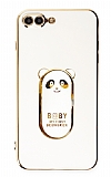 Eiroo iPhone 7 Plus / 8 Plus Baby Panda Standlı Beyaz Silikon Kılıf