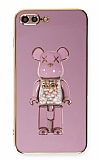 Eiroo iPhone 7 Plus / 8 Plus Candy Bear Standlı Mor Silikon Kılıf