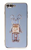 Eiroo iPhone 7 Plus / 8 Plus Candy Bear Standlı Mavi Silikon Kılıf