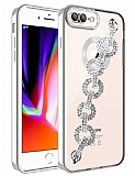 Eiroo iPhone 7 Plus / 8 Plus Kamera Korumalı Halka Zincirli Silver Silikon Kılıf