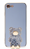 Eiroo iPhone 7 / 8 Lüks Ayı Standlı Mavi Silikon Kılıf