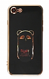 Eiroo iPhone 7/8 Baby Panda Standl Siyah Silikon Klf