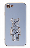 Eiroo iPhone SE 2020 Bearbrick Standlı Mavi Silikon Kılıf